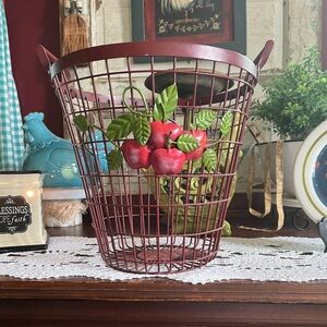 Red Metal Apple Basket